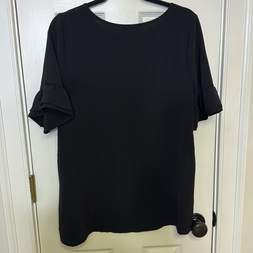 BiBi Black Flutter Sleeve Blouse with Ruffled Style S-M - Picture 7 of 7